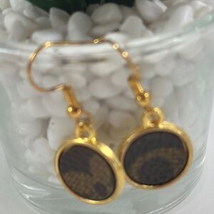 Custom Gold Tone Wire earrings with Authentic Louis Vuitton Monogram Canvas